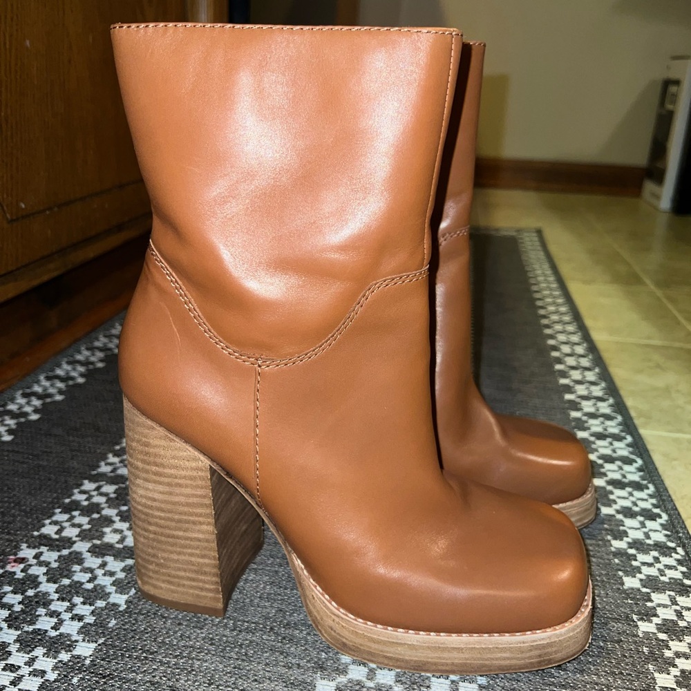 Candie's Brown Leather Block Heel Boots